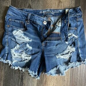 American Eagle Midi Length Distressed Destroyed Denim Jean Shorts Size 14